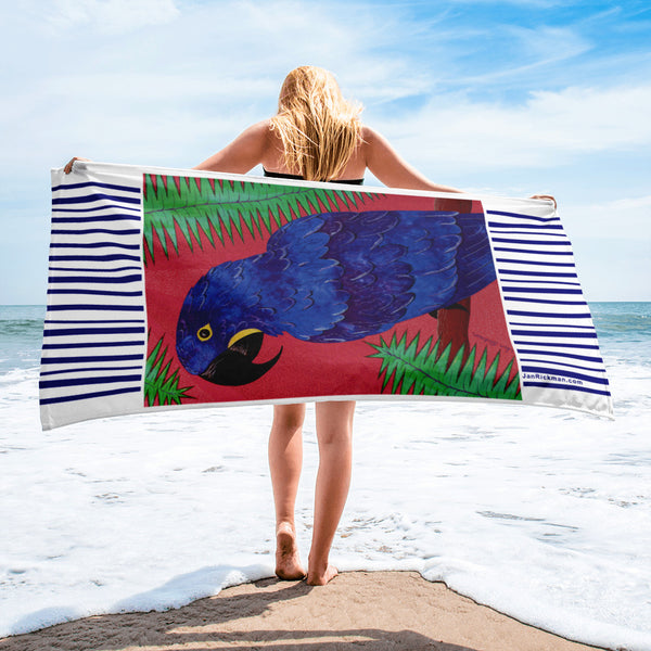 Dramatic Hyacinth Macaw Parrot Beach Towel - Jan Rickman