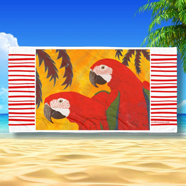 Scarlet Macaw Parrots Beach Towel - Jan Rickman