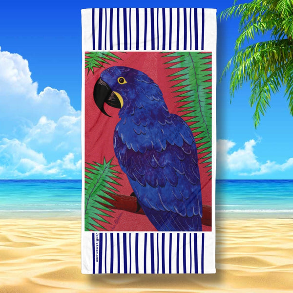 Dramatic Hyacinth Macaw Parrot Beach Towel - Jan Rickman