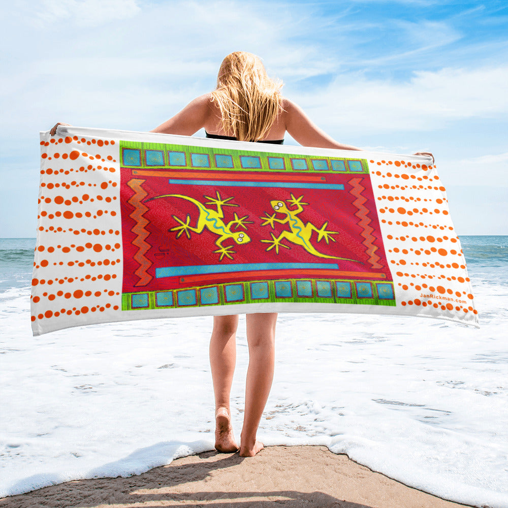 Dancing Lizards Beach Towel - Jan Rickman
