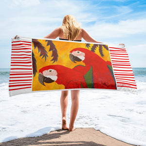 Scarlet Macaw Parrots Beach Towel - Jan Rickman